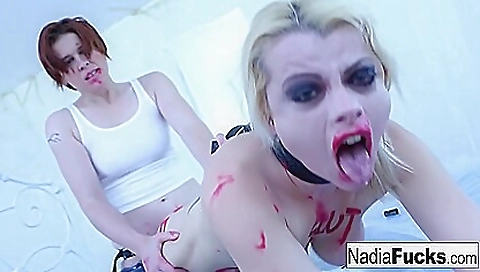 Hot lesbian orgy with strap on sex